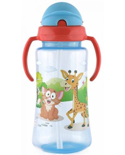 Baby Care Szafari szívószálas sportitató 330 ml - blue