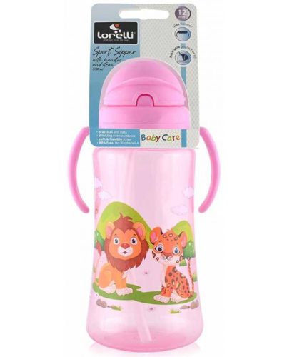 Baby Care Szafari szívószálas sportitató 330 ml - pink