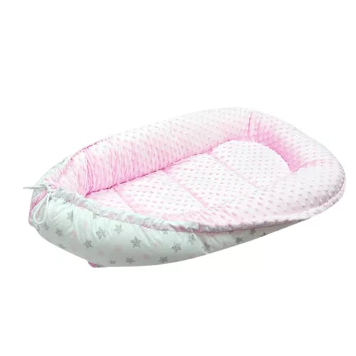 Minky babafészek - modern rózsaszín csillagok / rózsaszín